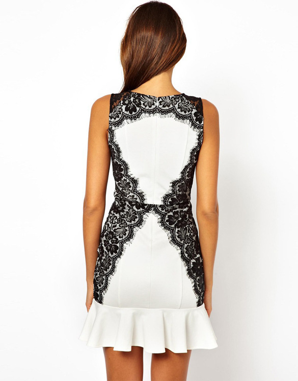 F66636      Floral Stretch Lace Splicing Dress